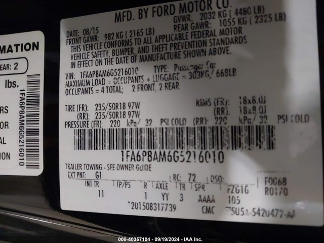 Ford Mustang V6 2016 1FA6P8AM6G5216010 Image 9