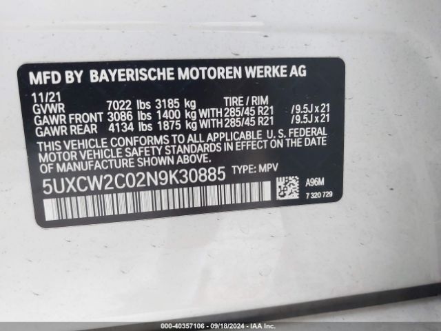 5UXCW2C02N9K30885 BMW X7 Xdrive40i