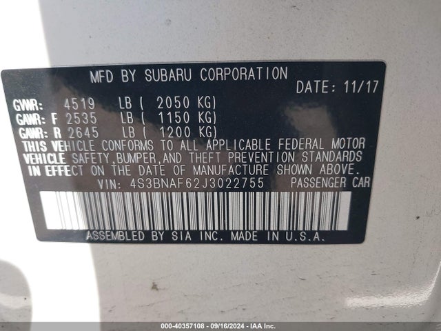 4S3BNAF62J3022755 Subaru Legacy Premium