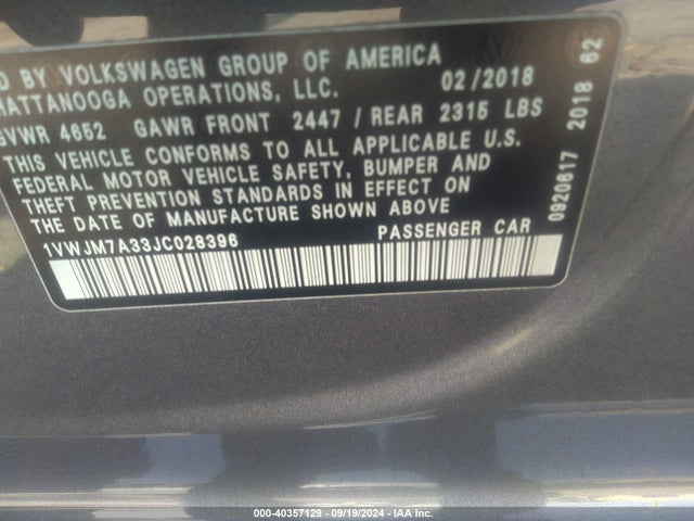 1VWJM7A33JC028396 Volkswagen Passat 3.6l V6 Gt
