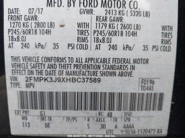 2FMPK3J9XHBC37589 Ford EDGE SEL