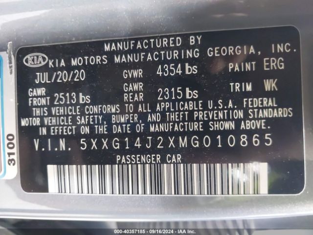 5XXG14J2XMG010865 KIA K5 LXS