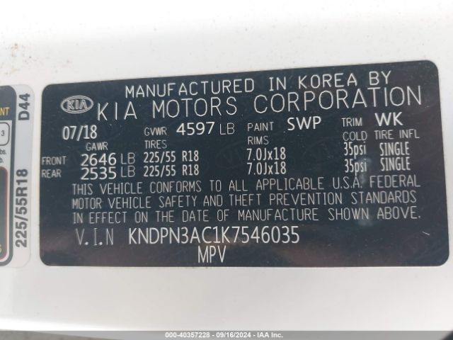 KNDPN3AC1K7546035 KIA Sportage Ex