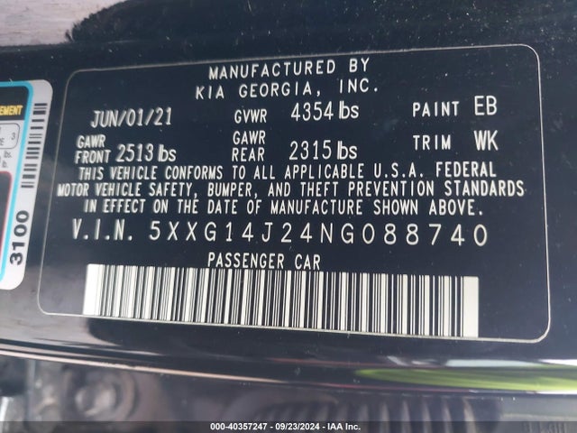 KIA K5 LXS 2022 5XXG14J24NG088740 Image 9