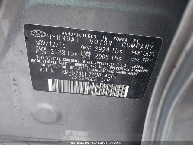 Hyundai ELANTRA SE 2019 KMHD74LF7KU814867 Image 9