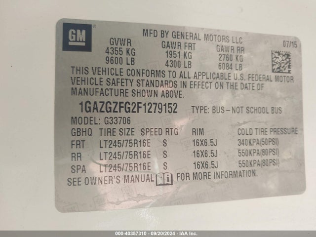 1GAZGZFG2F1279152 Chevrolet Express 3500 Ls