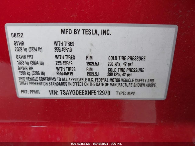 2022 TESLA MODEL Y 7SAYGDEEXNF512970 Photo 8
