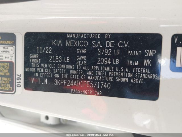 3KPF24AD1PE571740 KIA Forte Lxs