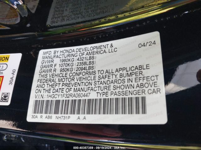 1HGCY1F32RA060447 Honda ACCORD EX