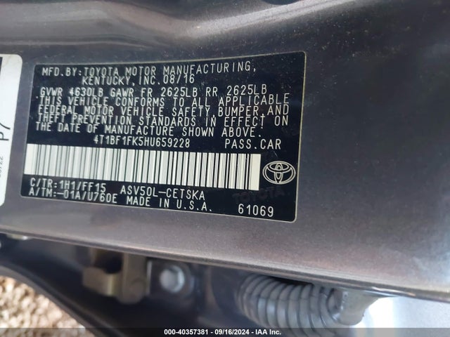 Toyota CAMRY SE 2017 4T1BF1FK5HU659228 Image 9
