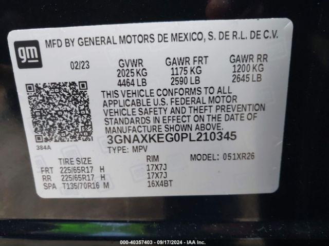 3GNAXKEG0PL210345 Chevrolet Equinox Fwd Lt
