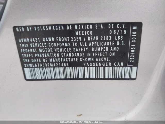 3VWLA7AJ3FM421465 Volkswagen Jetta 2.0l Tdi Se