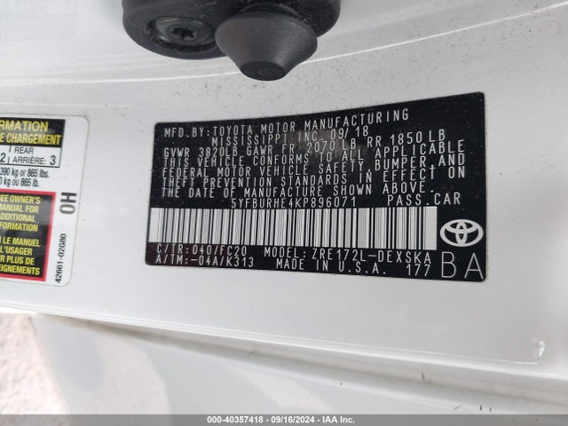 Toyota Corolla Se/xse 2019 5YFBURHE4KP896071 Image 9