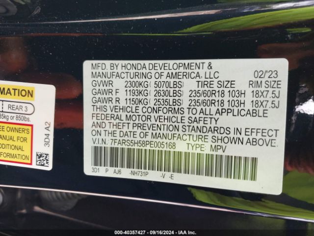7FARS5H58PE005168 Honda Cr-v Hybrid Sport