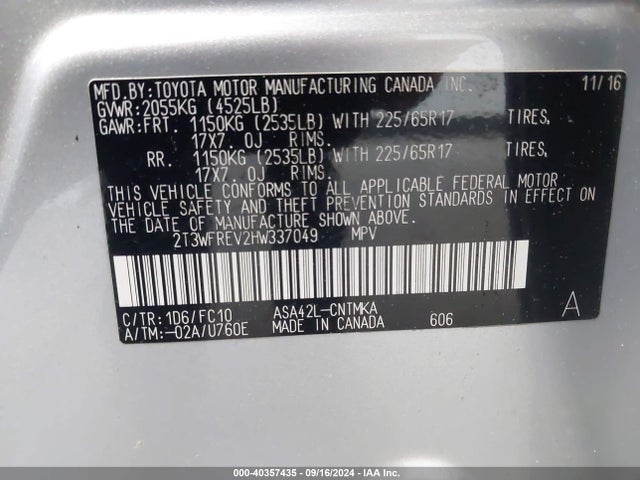 Toyota Rav4 Xle 2017 2T3WFREV2HW337049 Image 9