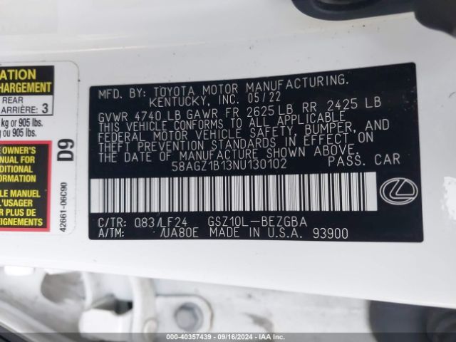 58AGZ1B13NU130102 Lexus Es 350 F Sport