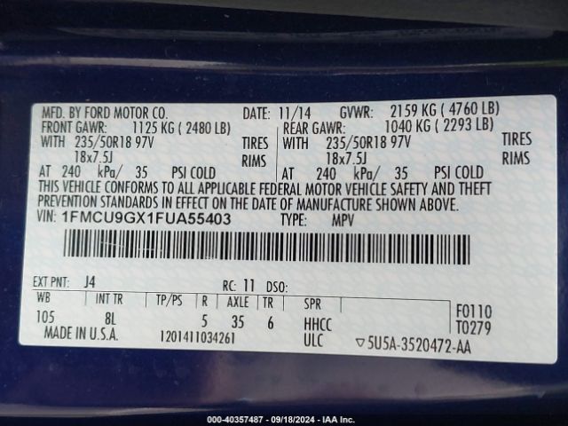 1FMCU9GX1FUA55403 Ford ESCAPE SE