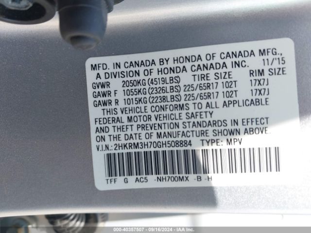 2HKRM3H70GH508884 Honda Cr-v Ex-l