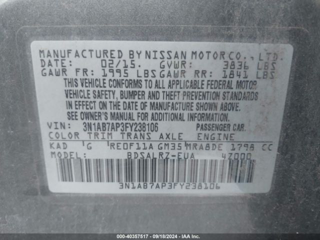 3N1AB7AP3FY238106 Nissan SENTRA SR
