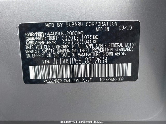JF1VA1P68L8802634 Subaru Wrx Limited