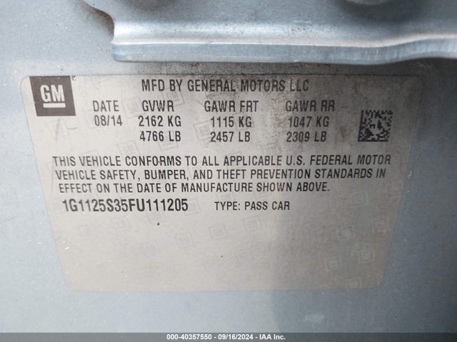 Chevrolet Impala 2lt 2015 1G1125S35FU111205 Image 9