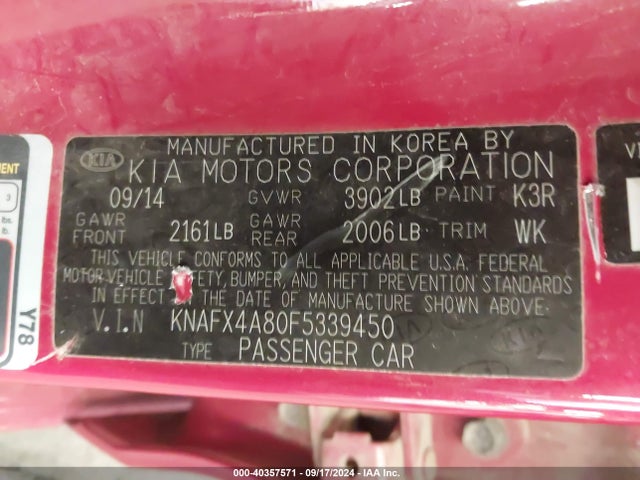 KIA FORTE EX 2015 KNAFX4A80F5339450 Image 9