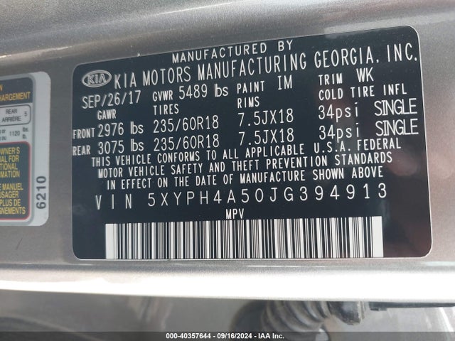 KIA Sorento 3.3l Ex 2018 5XYPH4A50JG394913 Image 9