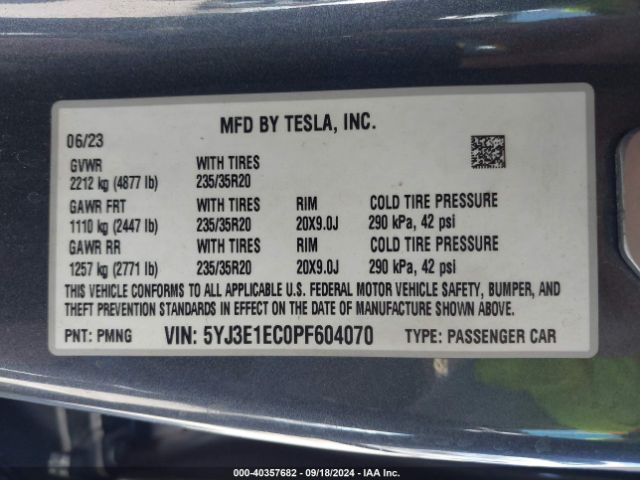 5YJ3E1EC0PF604070 Tesla Model 3 Performance Dual Motor All-wheel Drive
