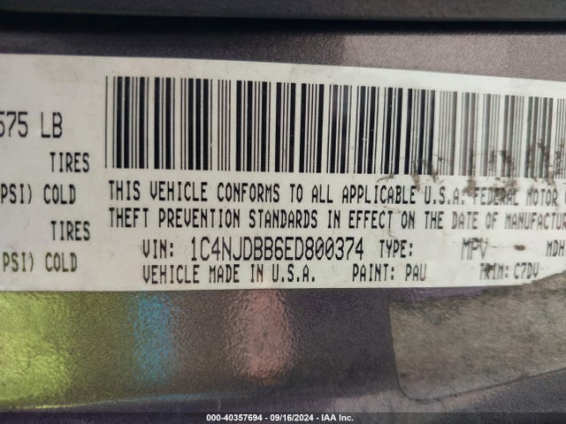 Jeep Compass Sport 2014 1C4NJDBB6ED800374 Image 9
