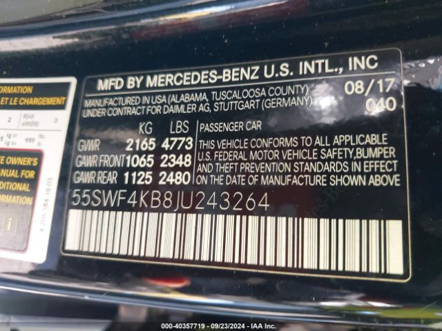 55SWF4KB8JU243264 Mercedes-Benz C 300 4matic