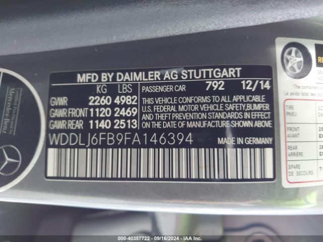 WDDLJ6FB9FA146394 Mercedes-Benz Cls 400