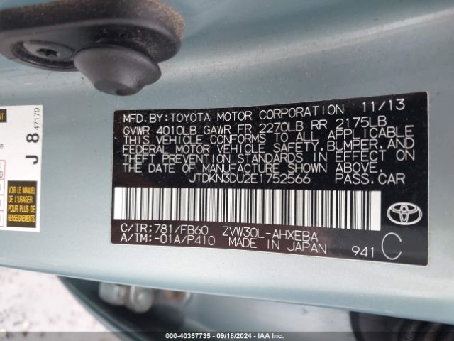 JTDKN3DU2E1752566 Toyota Prius Two