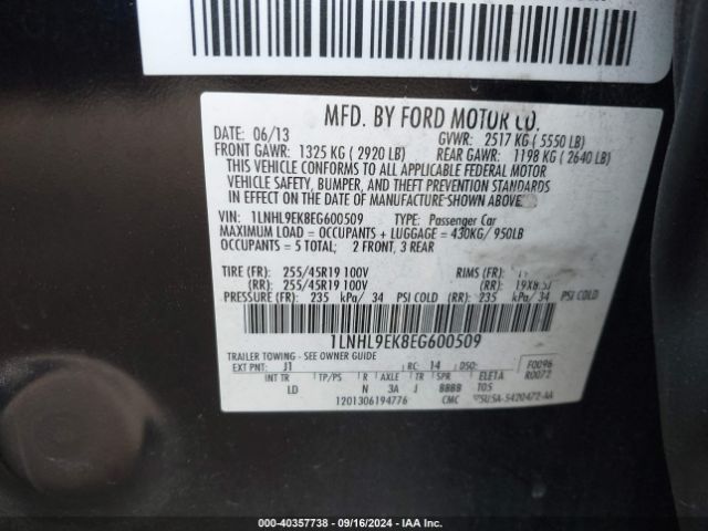 1LNHL9EK8EG600509 Lincoln MKS