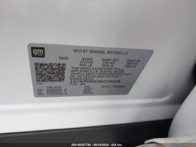 1GYKPDRS5NZ159318 Cadillac Xt6 Awd Premium Luxury