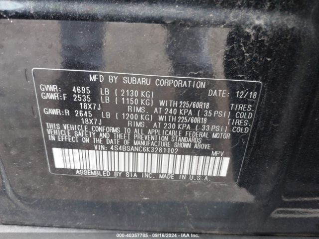4S4BSANC6K3281102 Subaru Outback 2.5i Limited
