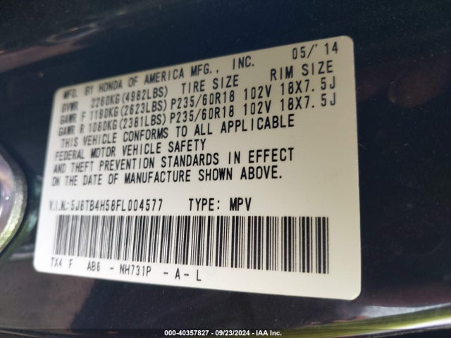 5J8TB4H58FL004577 Acura RDX