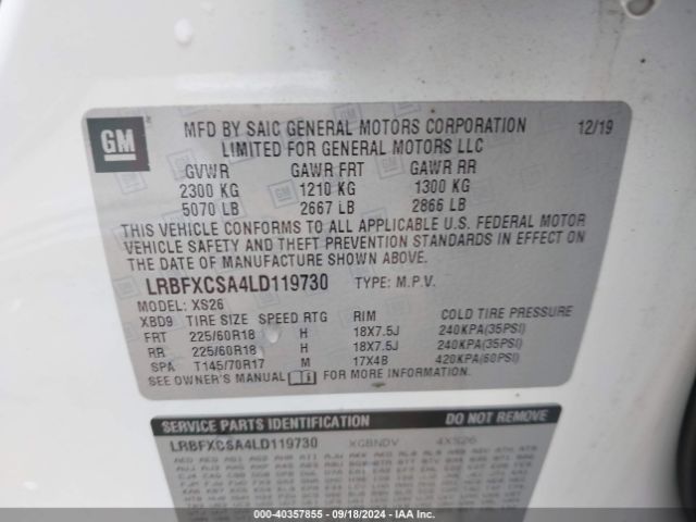 LRBFXCSA4LD119730 Buick Envision Fwd Essence