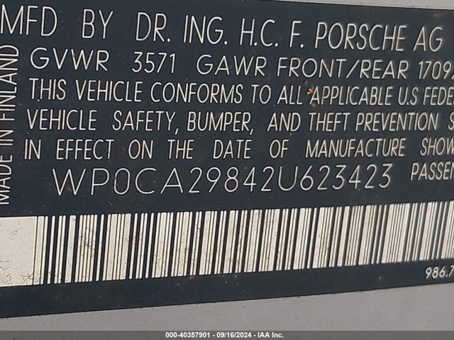 2002 PORSCHE BOXSTER WP0CA29842U623423 Photo 8