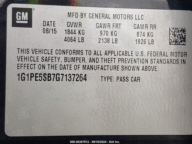 1G1PE5SB7G7137264 Chevrolet Cruze Limited 1lt Auto