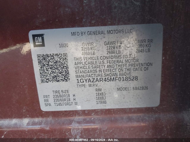 1GYAZAR45MF018528 Cadillac Xt4 Fwd Luxury