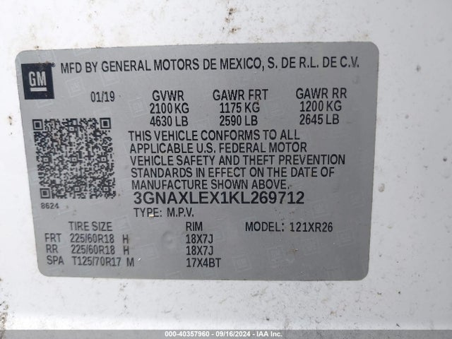 Chevrolet EQUINOX LT 2019 3GNAXLEX1KL269712 Image 9