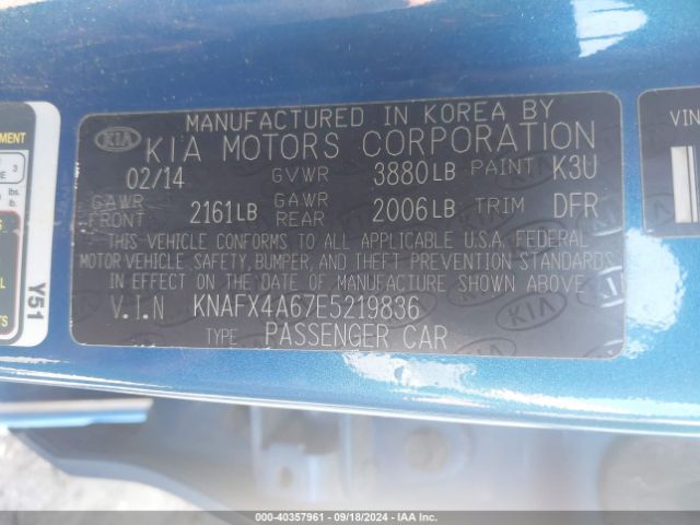 KNAFX4A67E5219836 KIA FORTE LX