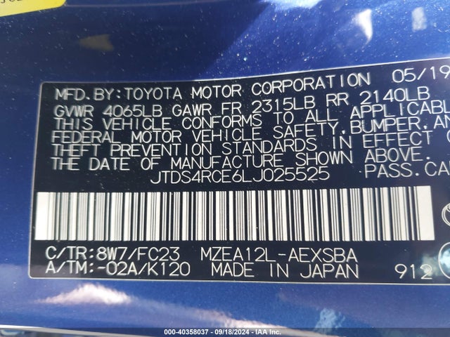 Toyota COROLLA SE 2020 JTDS4RCE6LJ025525 Image 9