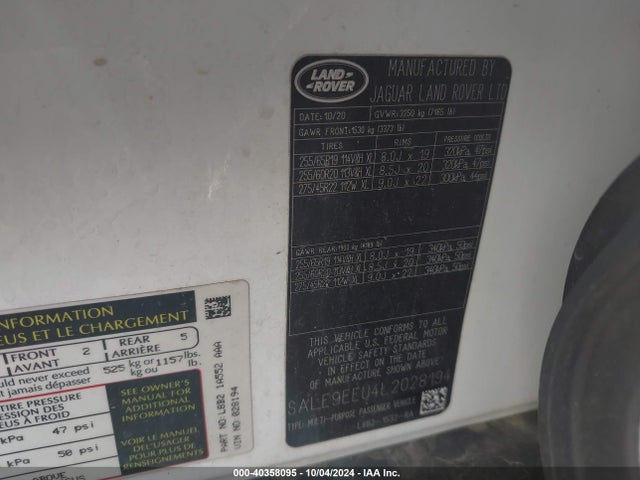 SALE9EEU4L2028194 Land Rover Defender 110 Hse
