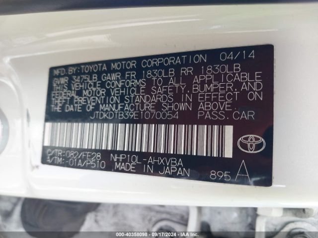 JTDKDTB39E1070054 Toyota Prius C One