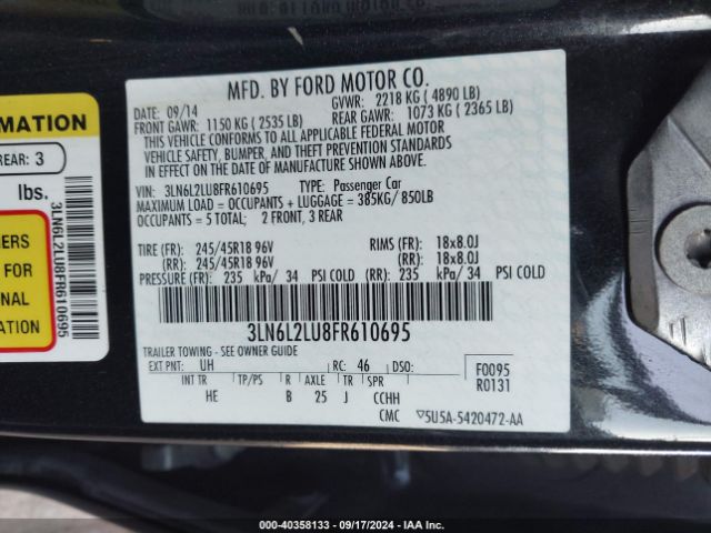3LN6L2LU8FR610695 Lincoln MKZ HYBRID