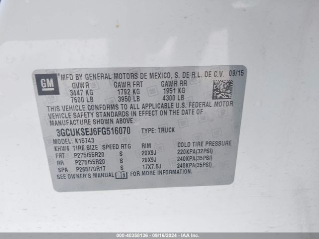 3GCUKSEJ6FG516070 Chevrolet Silverado 1500 1lz