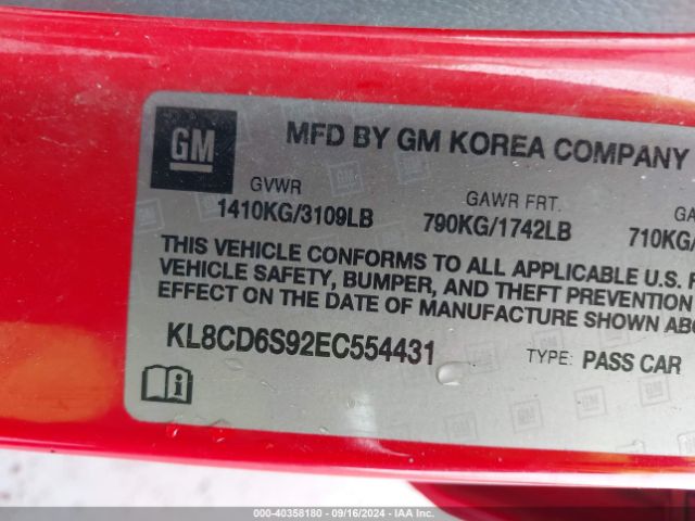 KL8CD6S92EC554431 Chevrolet Spark 1lt Auto