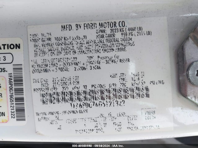 Ford FUSION S 2016 1FA6P0G76G5121322 Image 9
