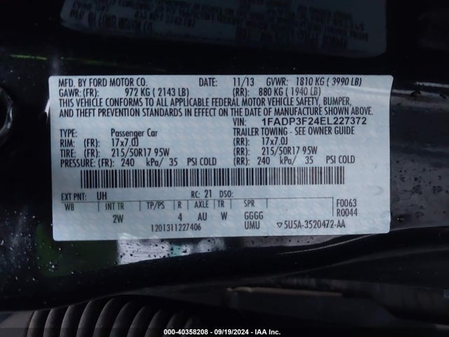 Ford FOCUS SE 2014 1FADP3F24EL227372 Image 9